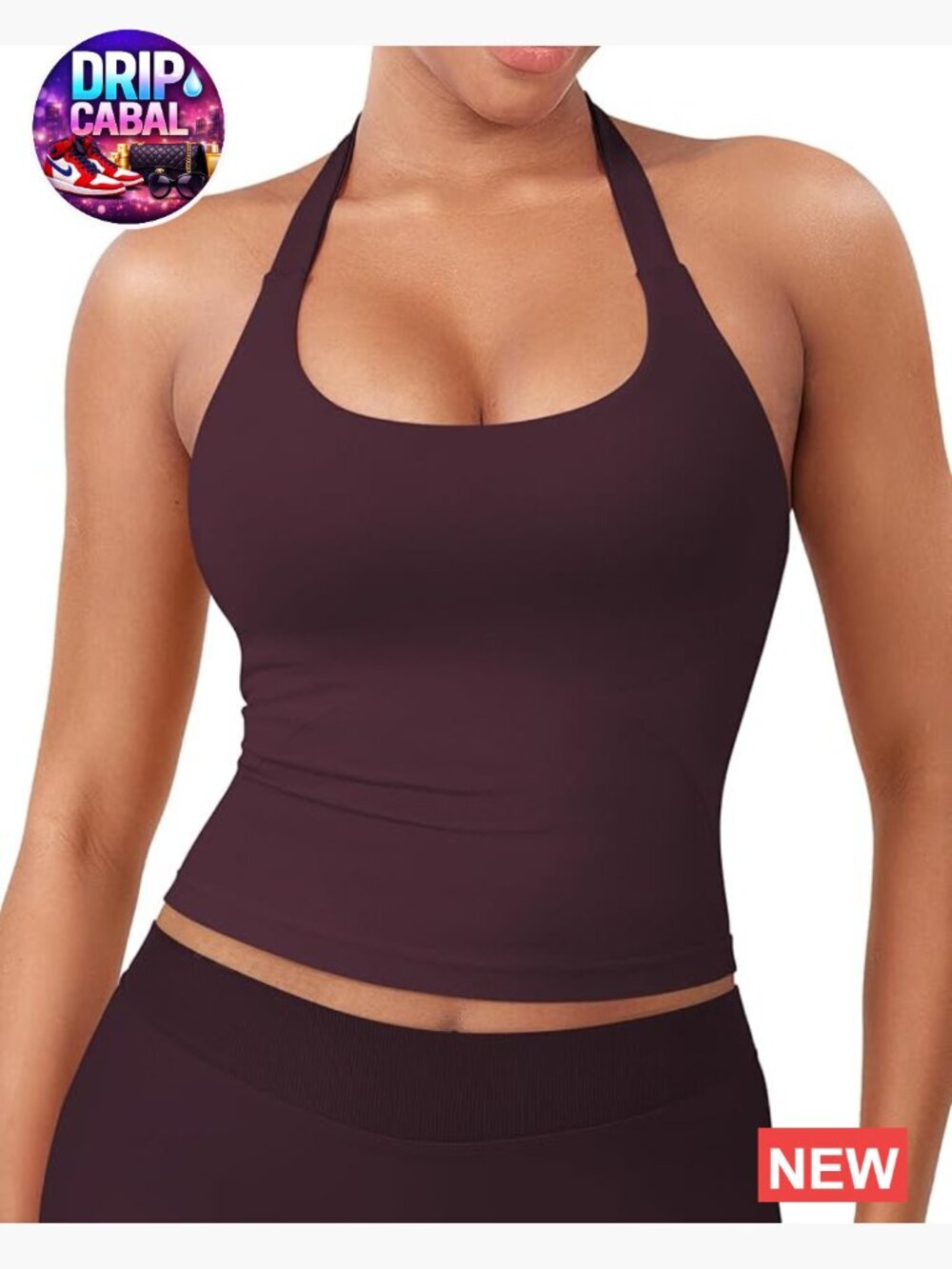 Halter Tank Top Longline Backless Built-in Bra Sports Workout Crop Gym Top